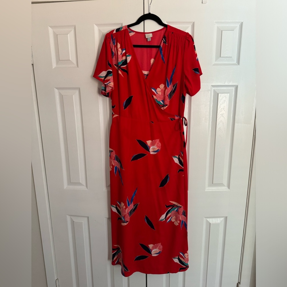 Red Floral Wrap Dress